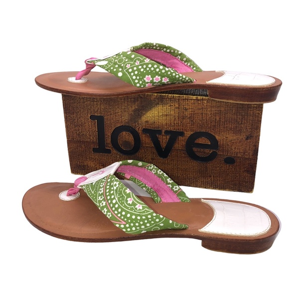 Pink & Green Toe Thong Summer Beach Resort Vacation Sandals Size 10M - Picture 15 of 15